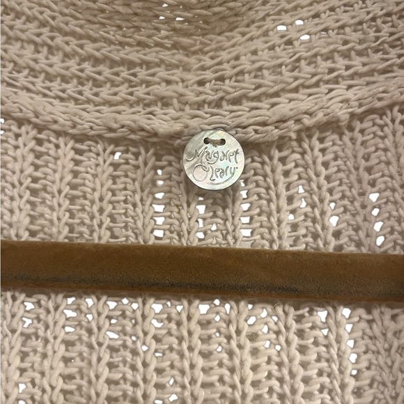 Margaret O’Leary Open Knit Sweater Cardigan Long Line Wooden Buttons Sz M - Picture 5 of 7